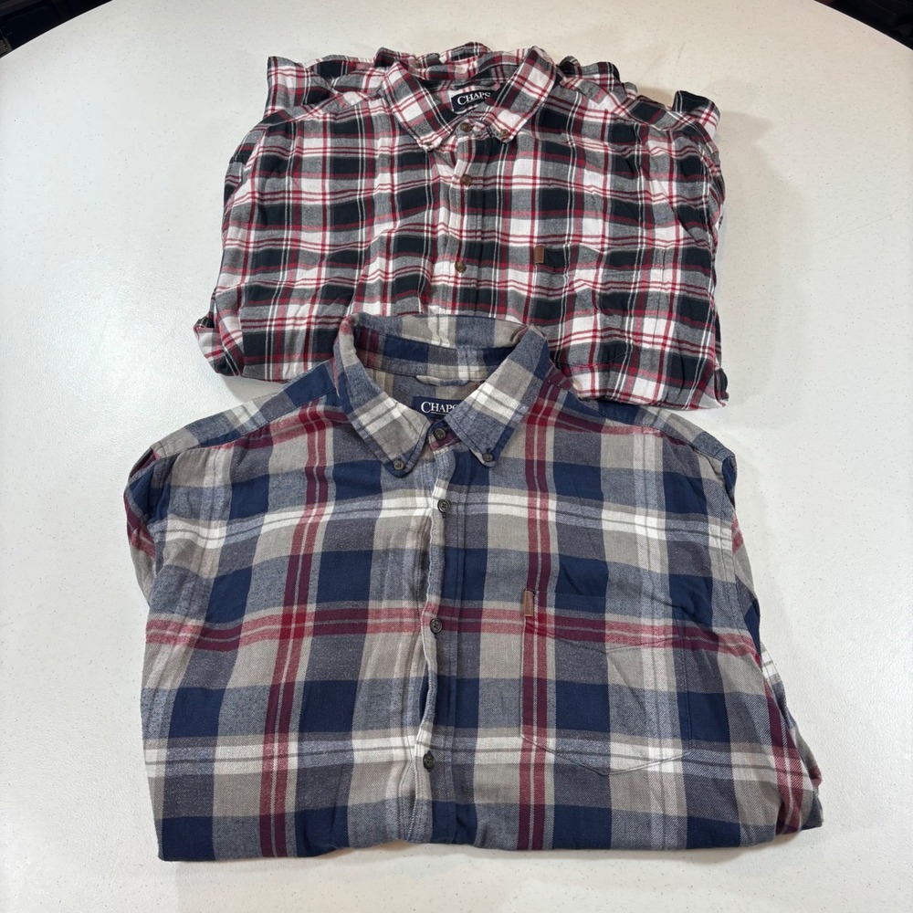 Lot of 2 Chaps Performance Plaid Button Down Shirts Mens 3XLT Tall Cotton